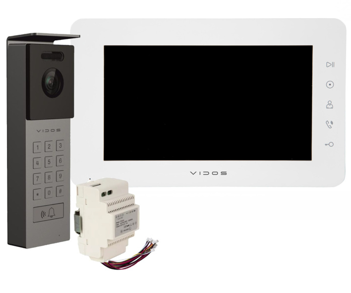 Wideodomofon Vidos z natynkową stacją S12D z szyfratorem i dotykowym monitorem M12W